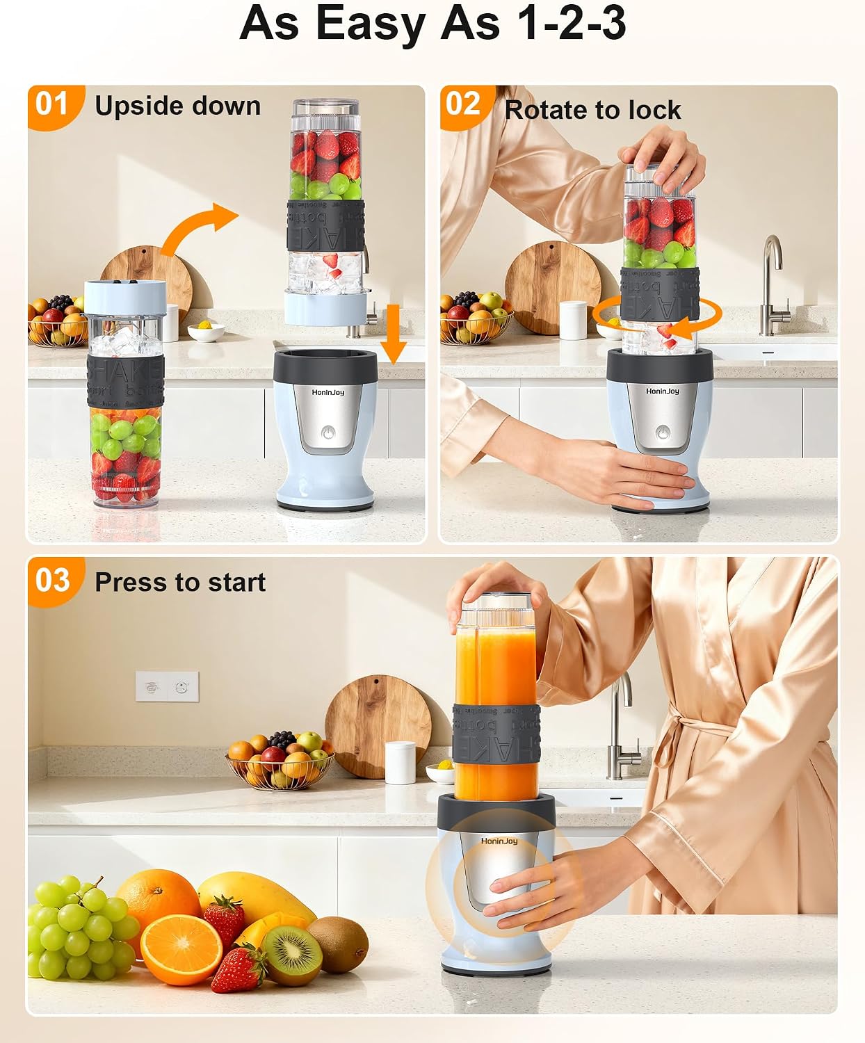 Smoothie Blender, 650W Personal Blenders for Shakes and Smoothies with Grinder Cup & 2 BPA-Free Portable Cups (20oz+14oz), Portable Blender for Juices, Smoothies Maker for Kitchen, Blue - Image 4