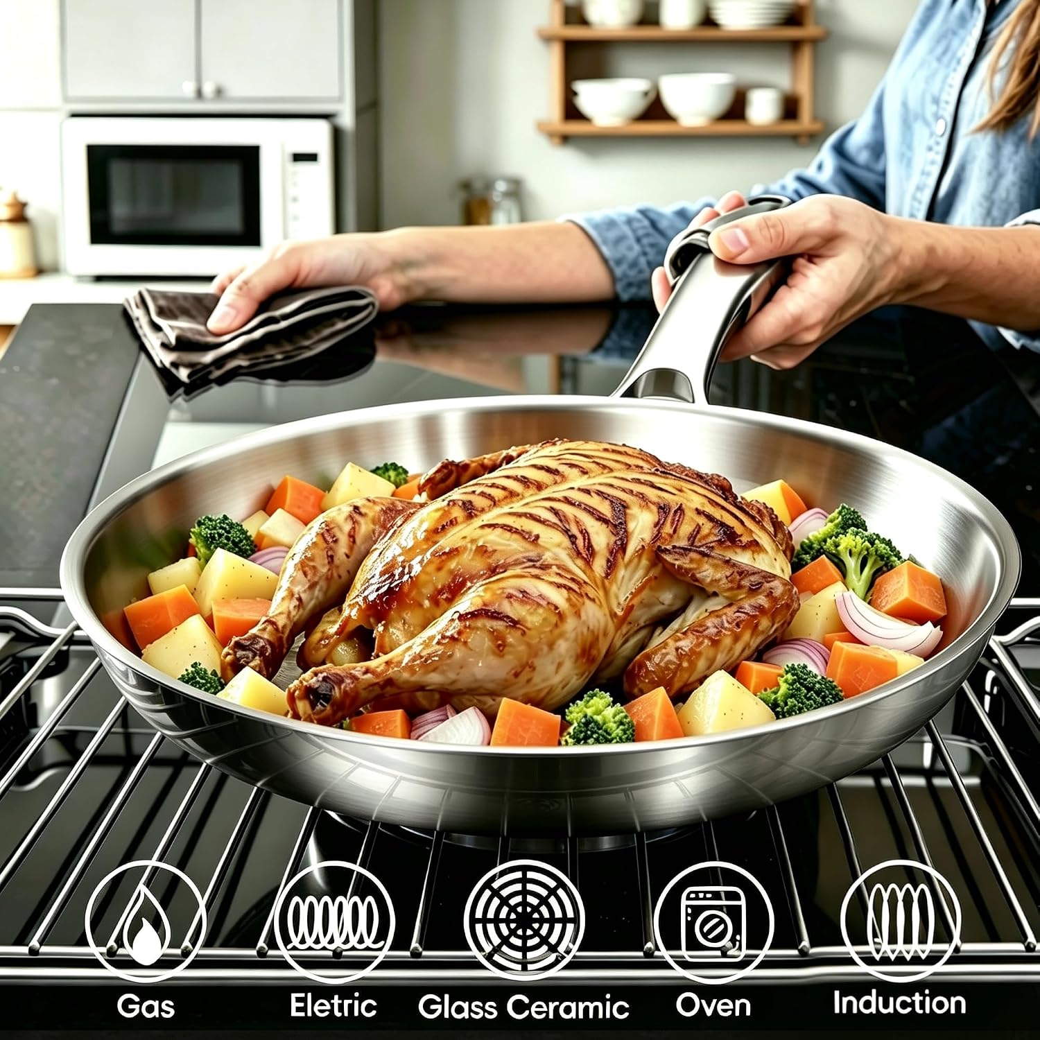 COOKER KING 8 Inch Stainless Steel Frying Pan, Small Omelette Pan, Induction Pan, Rivetless & Non-Toxic, Fast & Even Heating, Oven & Dishwasher Safe, Metal Utensil Safe, Perfect for Eggs and Omelets - Image 3