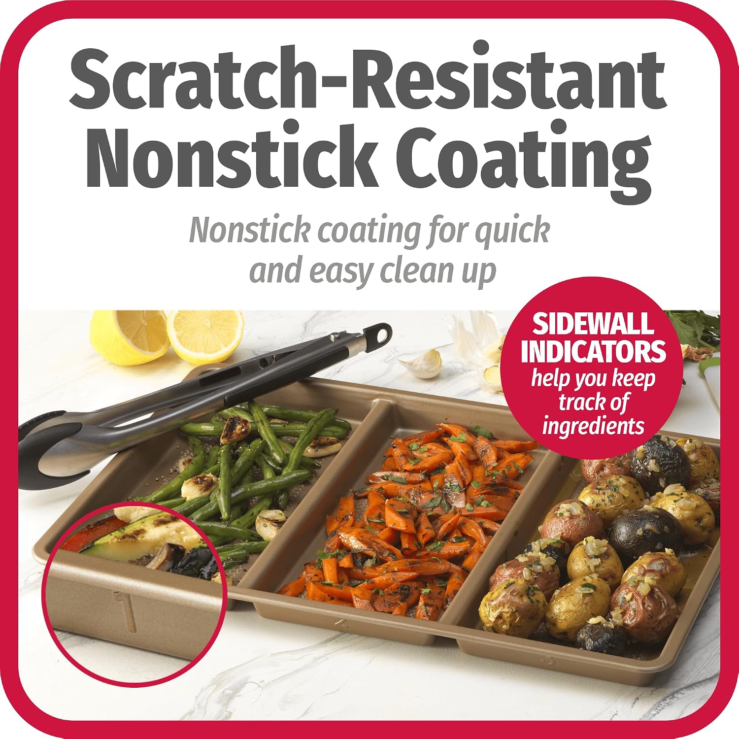 GoodCook 11 x 17-Inch Non-Stick Divided Sheet Pan – 3-in-1 Textured Cooking Pan, Baking Dish, Scratch-Resistant Carbon Steel Oven Pan for Meal Prepping & Dinners - Image 3