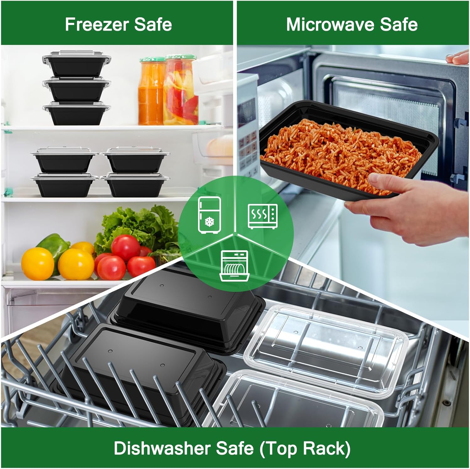 Dealusy 50 Pack (100-Piece) 32 oz Meal Prep Containers Reusable with Lids, Sturdy Leakproof & Food Safe, Microwave, Freezer, Dishwasher Safe Prep Containers, To Go Take Out Plastic Food Storage - Image 5