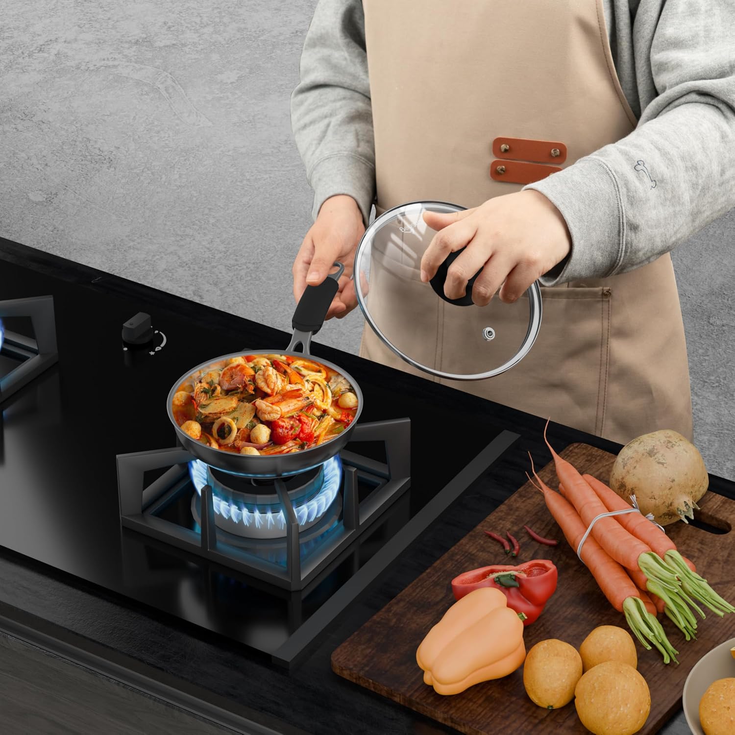 8 Inch Pan Lid For Pots Pans and Skillets, Cast Iron Skillet Lid, Tempered Glass Pan Lids Replacement, Pot Covers for Cooking, Wok, Crock Pot Lid with Stainless Steel Rim, Frying Pot Lids Only - Image 7