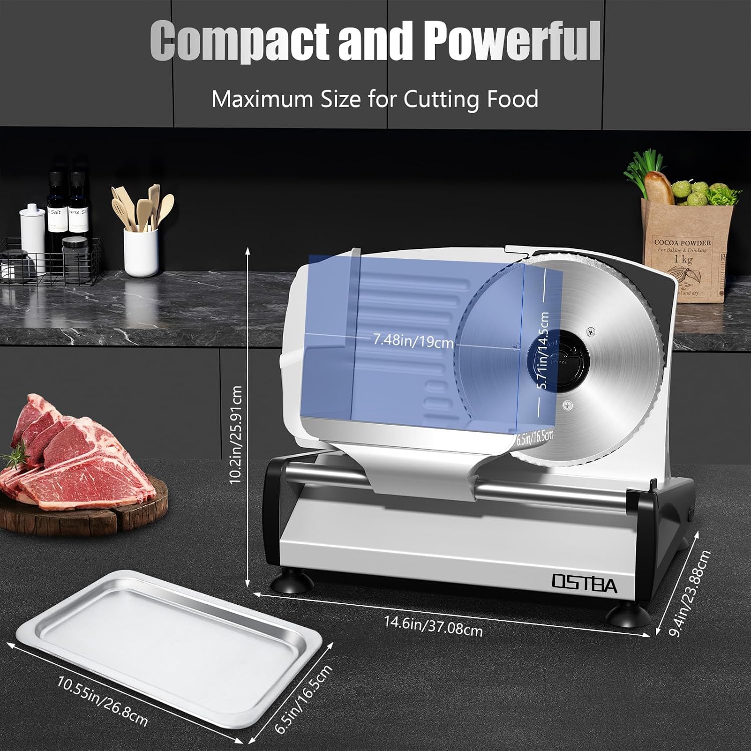 OSTBA Meat Slicer with Quiet DC Motor, 200W Electric Deli Slicer, Dual 7.5'' Stainless Steel Blades, 0-15mm Adjustable Thickness, Easy to Clean, Ideal for Meat, Cheese, Bread, and Vegetables - Image 6
