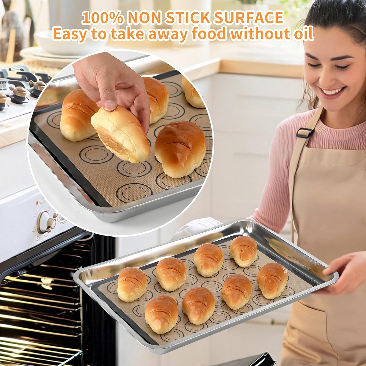 Luckyiren 2-Pack Baking Mat with Circles – Silicone Macaron & Cookie Sheet Liners, Non-Stick BPA-Free Reusable Silicone Mats for Half Sheet Pans (16.54" x 11.62"), for Precision Baking & Candy - Image 4