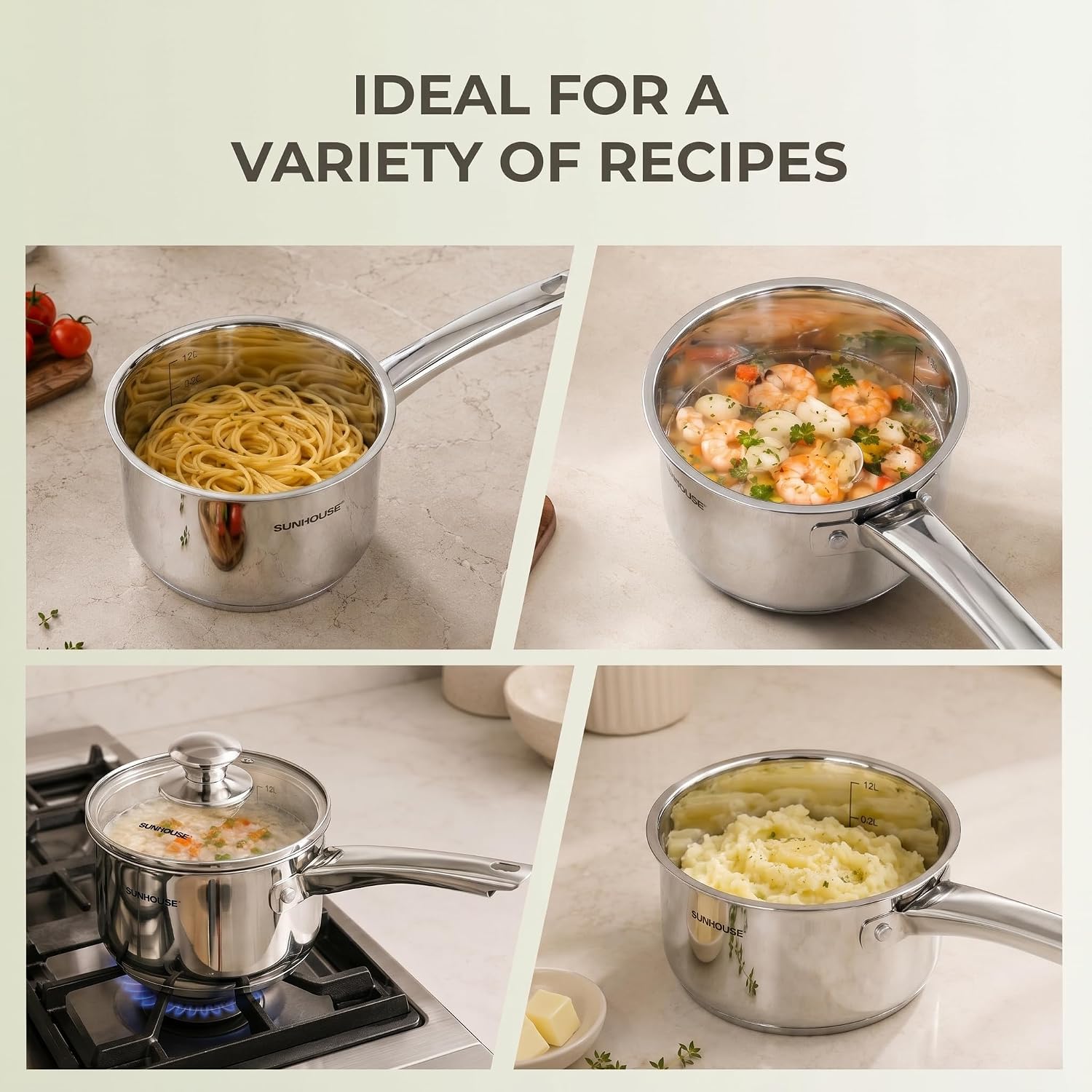 Sunhouse 1.5 QT Stainless Steel Sauce Pan with Lid, Small Pot for Cooking, PFOA-Free, Advanced Impact Bonding Induction Base Mini Saucepan, Compatible with Induction, Ceramic, Gas - Image 10