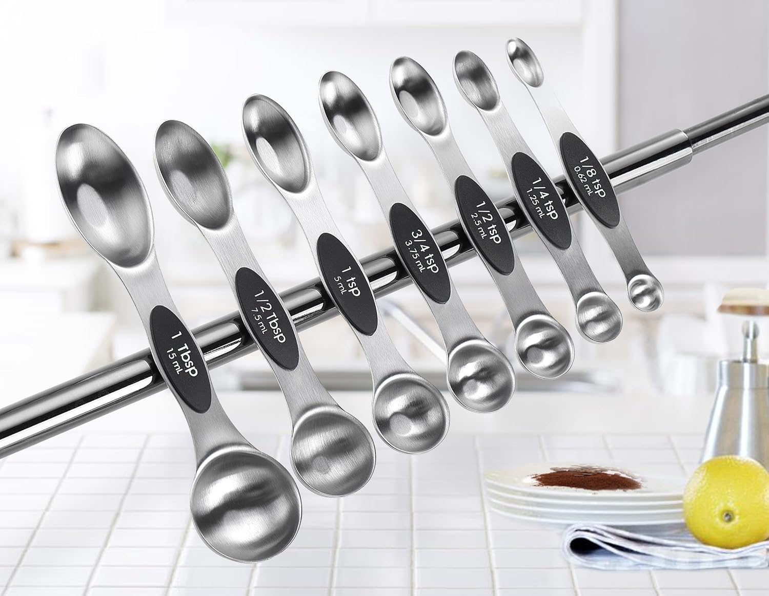 Spring Chef Magnetic Measuring Cups & Spoons Set, Patented, Strong N45 Magnets, Heavy Duty Stainless Steel Fits in Spice Jars for Baking & Cooking, BPA Free, Round Set of 15 with Leveler, Black - Image 8