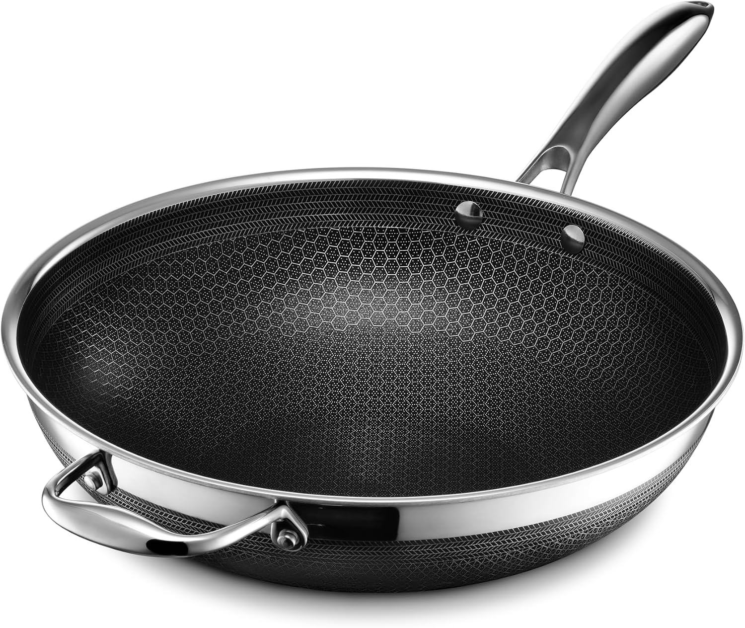 HexClad 12 Inch Hybrid Nonstick Wok, Stay-Cool Handle, Dishwasher and Oven Safe, Compatible with All Cooktops, Induction Ready