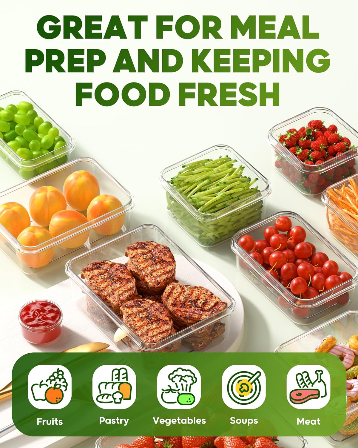 KEMETHY 60 PCS Food Storage Containers with Lids, BPA-Free Plastic Food Containers for Kitchen Storage, Leak Proof, Reusable Meal Prep Containers with Labels & Pen - Image 6