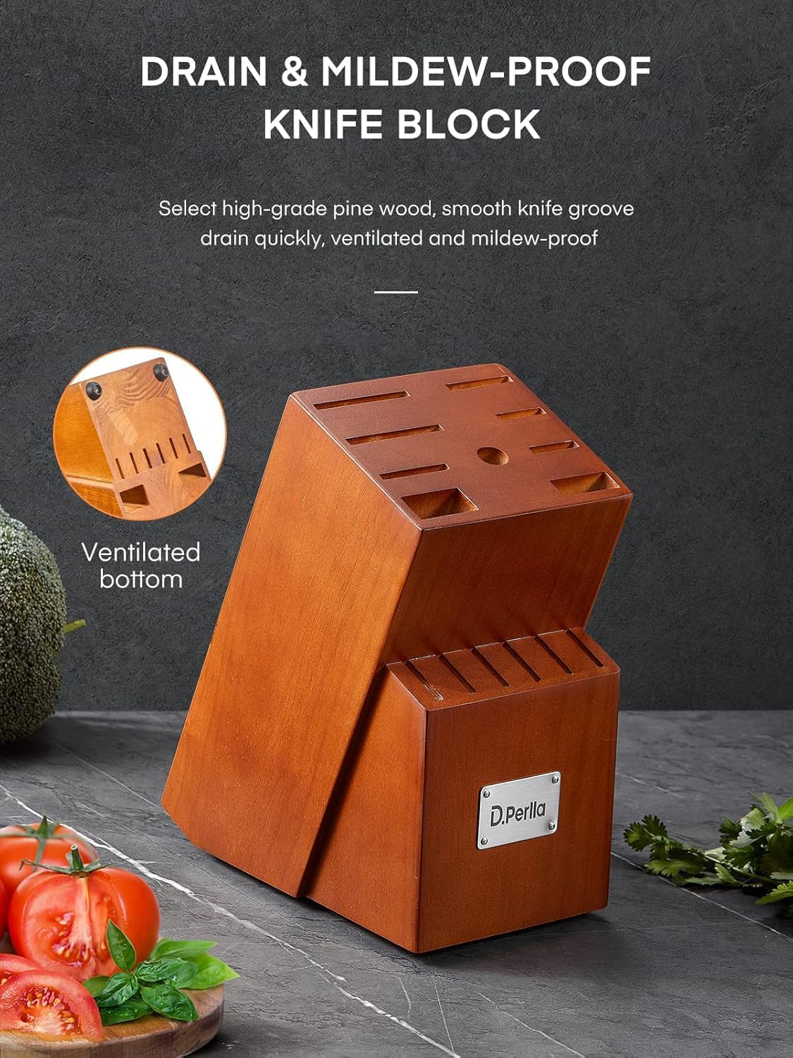 Kitchen Knife Set, 16 Pcs Stainless Steel Kitchen Knife Set with Sharpener & Wooden Block, Knife Block Set with Wood Handle, Chef, Santoku, Bread, Utility, Paring & Carving Fork Knife, Brown - Image 9