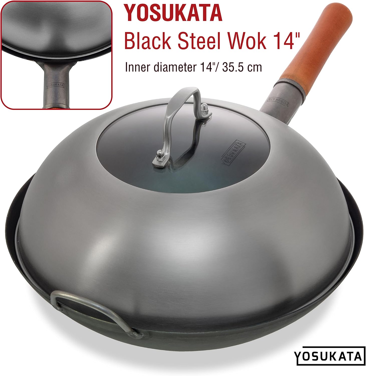 YOSUKATA Wok Lid 13.6 Inch - Premium Stainless Cover with Tempered Glass Insert Steam Holes - Dishwasher-Safe Lid for 14-Inch Wok - Chees Melting Dome for Griddle - Image 4