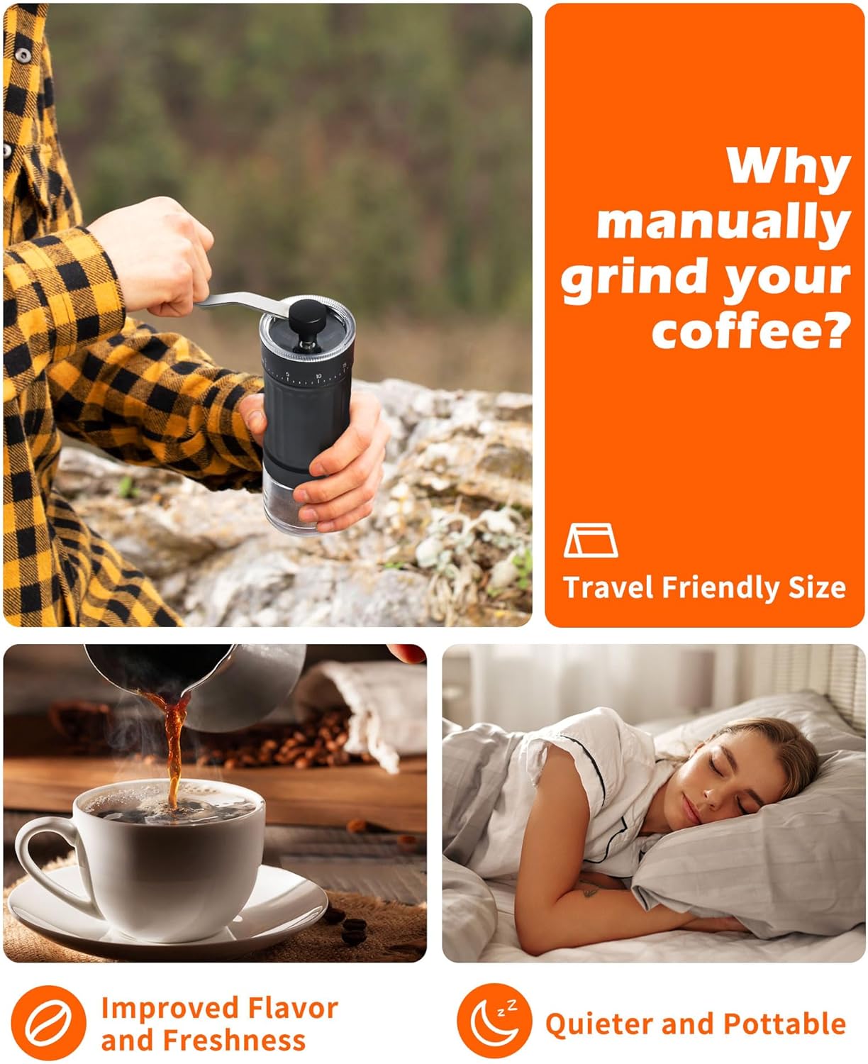 Manual Coffee Grinder With Ceramics Burr For Espresso,French Press,40 Adjustable Settings,Portable Hand Coffee Bean Mill For Home Use and Camping Travel,Coffee Bean Grinders With Hand Crank - Image 4