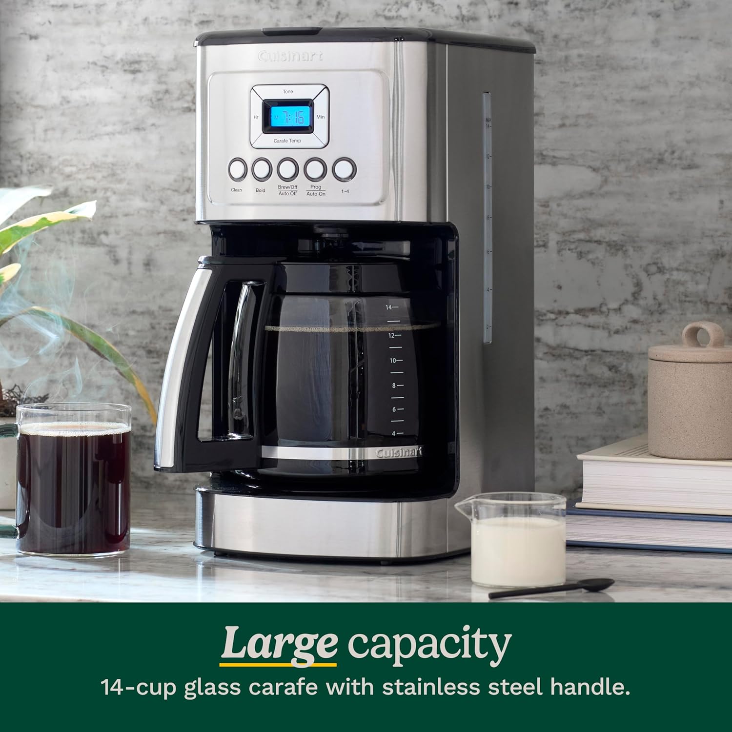 Cuisinart 14-Cup Coffee Maker, Programmable PerfecTemp Glass Carafe Coffee Machine with 1-4 Cup Setting, Brew Strength Control and Pause, Stainless Steel, DCC-3200NAS - Image 4