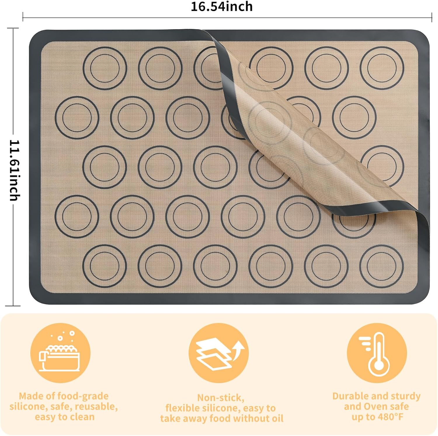 Luckyiren 2-Pack Baking Mat with Circles – Silicone Macaron & Cookie Sheet Liners, Non-Stick BPA-Free Reusable Silicone Mats for Half Sheet Pans (16.54" x 11.62"), for Precision Baking & Candy - Image 3