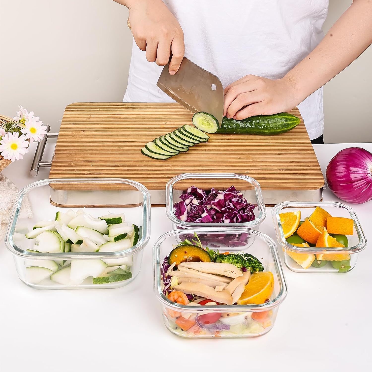 Liuruiyu 8 Pack Glass Food Storage Containers with Lids, Meal Prep Containers, Airtight Bento Boxes with Leak Proof Locking for Microwave, Oven, Freezer and Dishwasher, BPA Free - Image 5