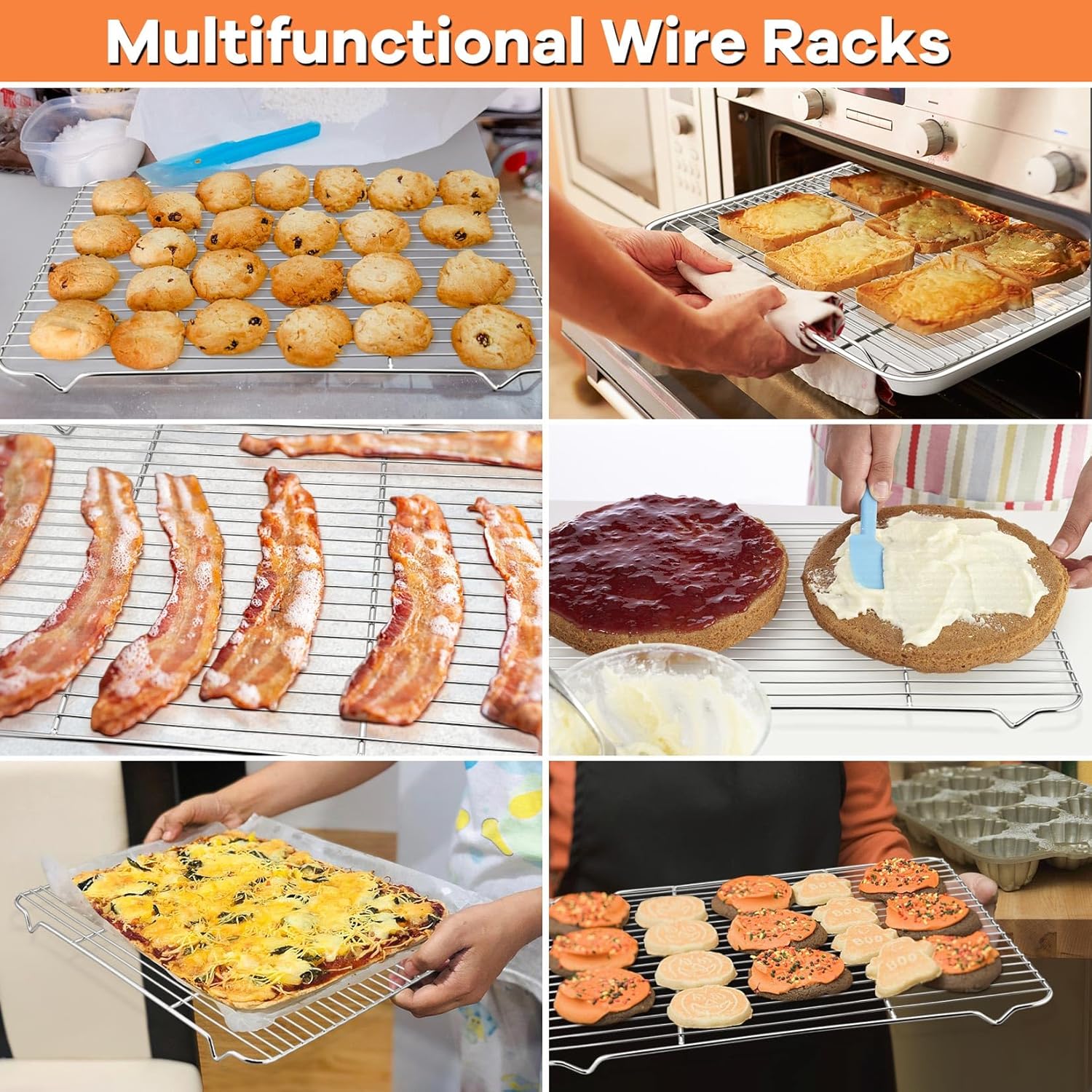P&P CHEF Cooling Baking Rack Pack of 2, 16.6" x 11.5", Stainless Steel Cooling Racks for Cooking Baking Roasting Grilling Drying, Dense Wires & Smooth Edge, Easy to Clean, Silver - Image 7