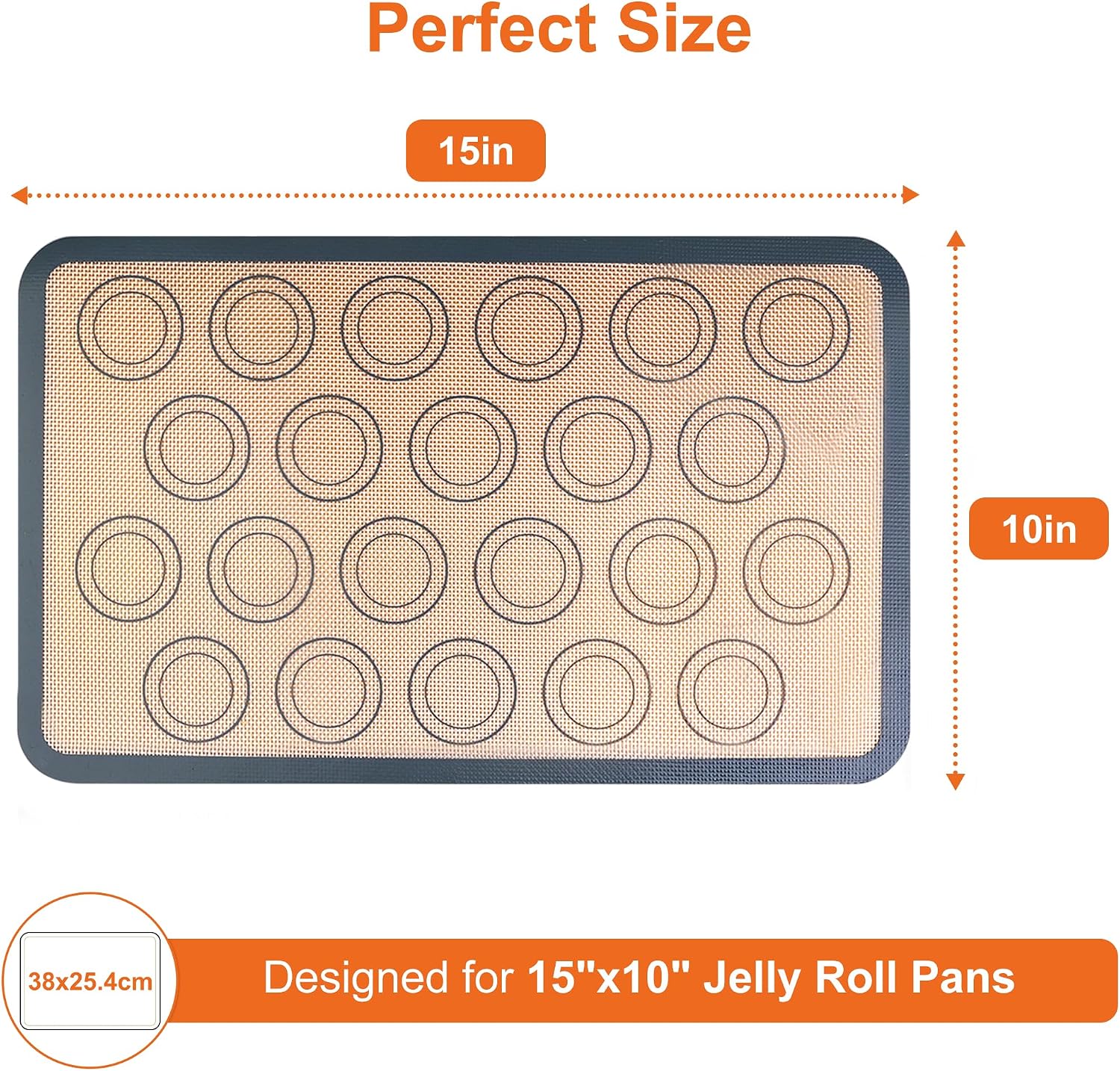 HOOMIL Macaron Silicone Baking Mats, 15"x10", Non-Stick, Reusable, Food Safe, Jelly Roll Sheet Size Silicone Mat, Pack of 2 - Image 6
