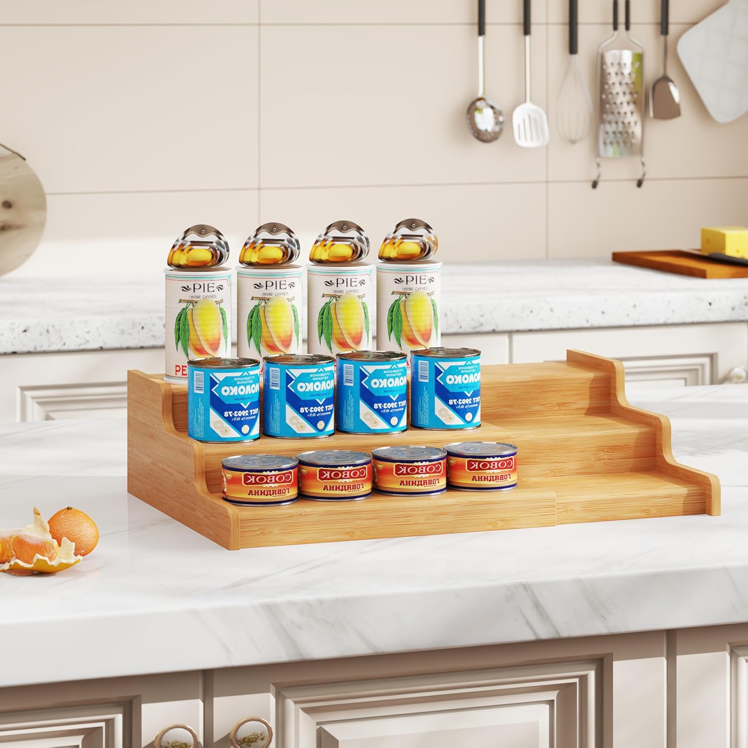Expandable Bamboo Can Rack Organizer for Pantry, 3-Tier Adjustable Can Storage Holder, Soda Organizer Holds Up to 24 Cans, Canned goods Storage Display for Pantry, Cabinet, Countertop (patent pending) - Image 4