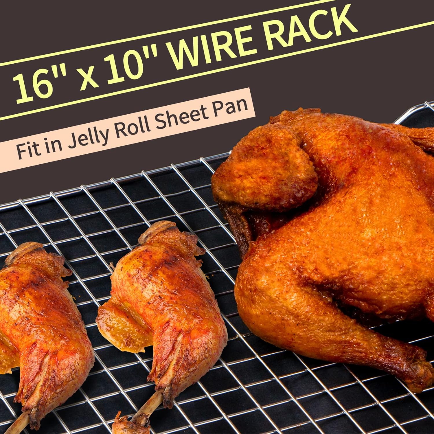 Cooling Rack for Baking 2-Pack, 16x10 Inches Baking Rack, Thick Wire Cookie Rack for Cooking, Roasting, Grilling, Drying, Oven Safe, Fits Half Sheet Pan, Silver - Image 3