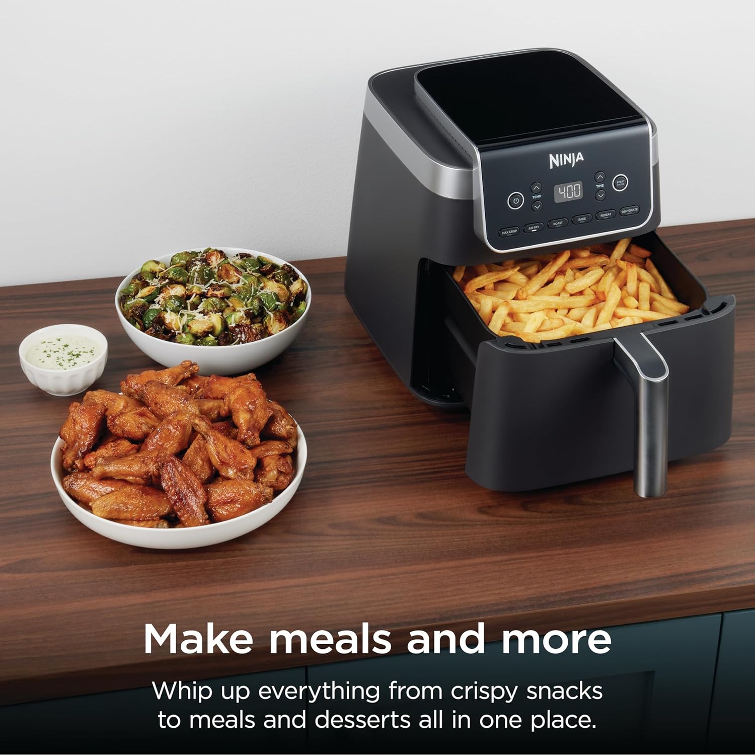Ninja XL Air Fryer with MaxCrisp | 6.5 QT Capacity | 6-in-1 Max Crisp, Air Fry, Roast, Bake, Reheat & Dehydrate | 450°F Temp | 1750 Watts | Nonstick Basket, Crisper Plate & Recipe Guide | Grey | AF181 - Image 4