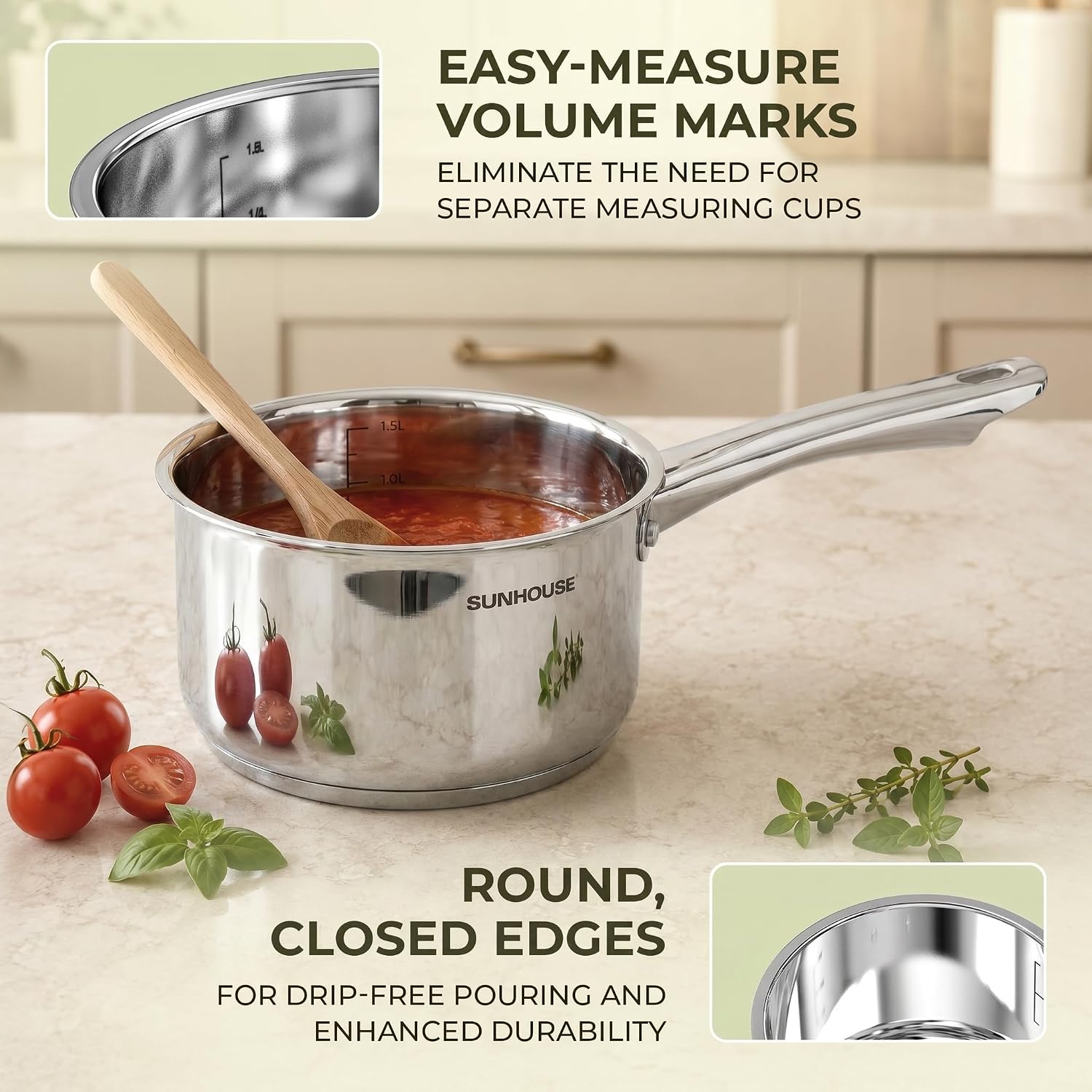 Sunhouse 2 QT Stainless Steel Sauce Pan with Lid, Small Pot for Cooking, PFOA-Free, Advanced Impact Bonding Induction Base Mini Saucepan, Compatible with Induction, Ceramic, Gas - Image 7