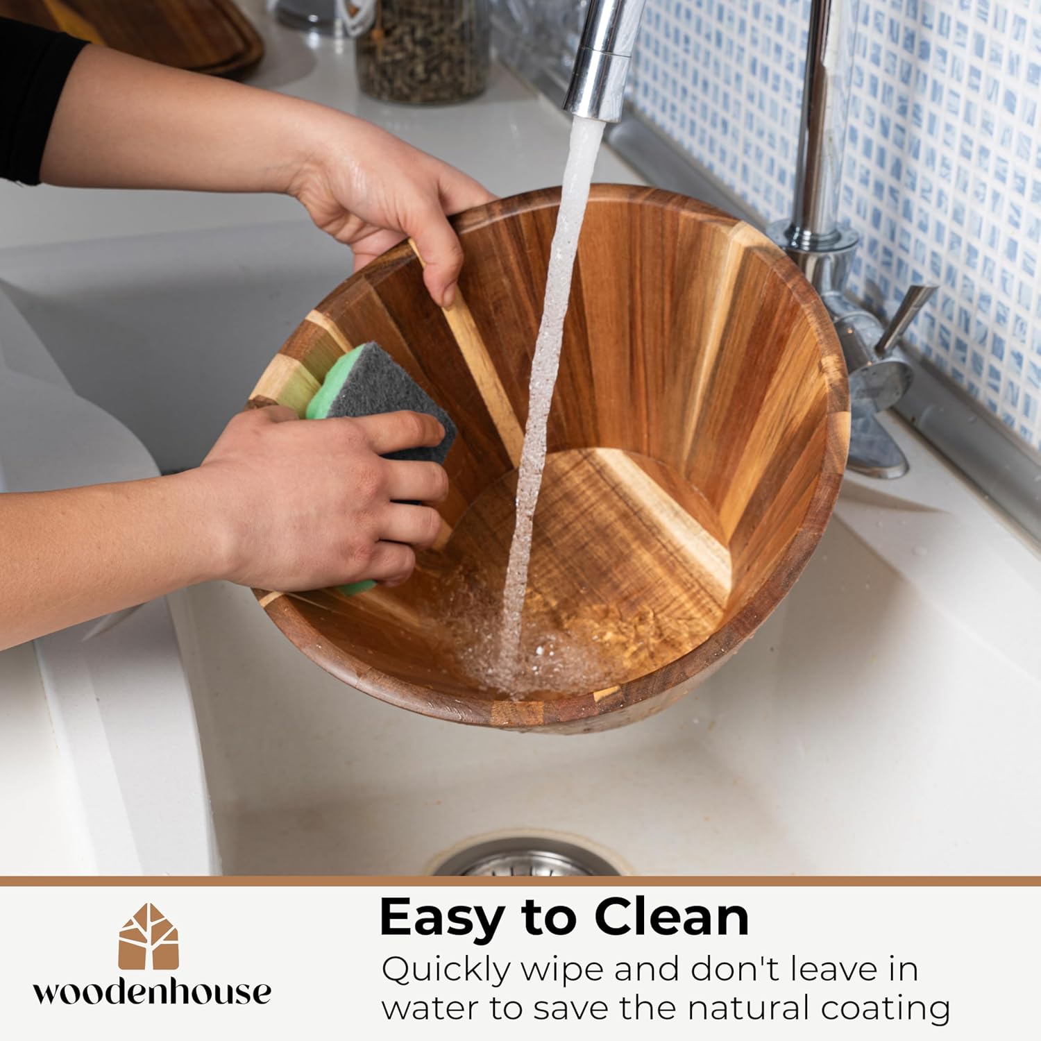 Woodenhouse Wooden Salad Bowl Set, Salad Bowls Set of 3 - Wavy Design Salad Bowl Set for Serving, Handmade, Durable and Stylish Natural Wood Dining Accessory - Image 6