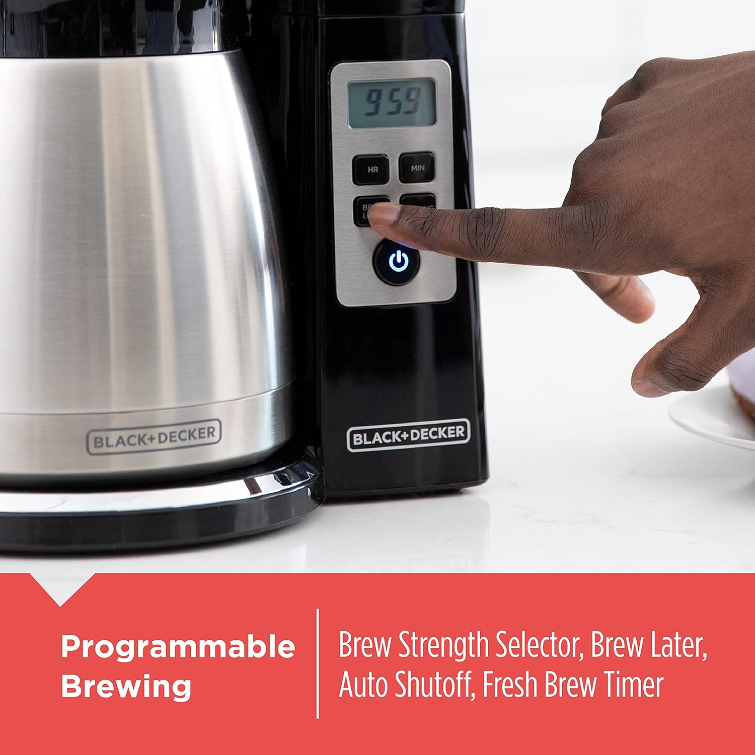 BLACK+DECKER 12 Cup Thermal Programmable Coffee Maker with Brew Strength and VORTEX Technology, Black/Steel, CM2046S - Image 5
