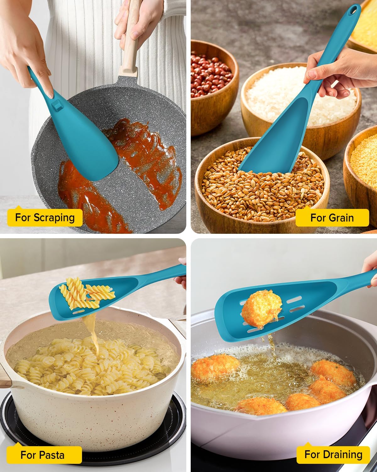 Pack of 2 Cooking Spoons for Non Stick Cookware, Multifunction Spatula Spoon BPA-Free, One-Piece Design, Suitable for Scooping, Scraping, Serving and Mixing(BLUE) - Image 5