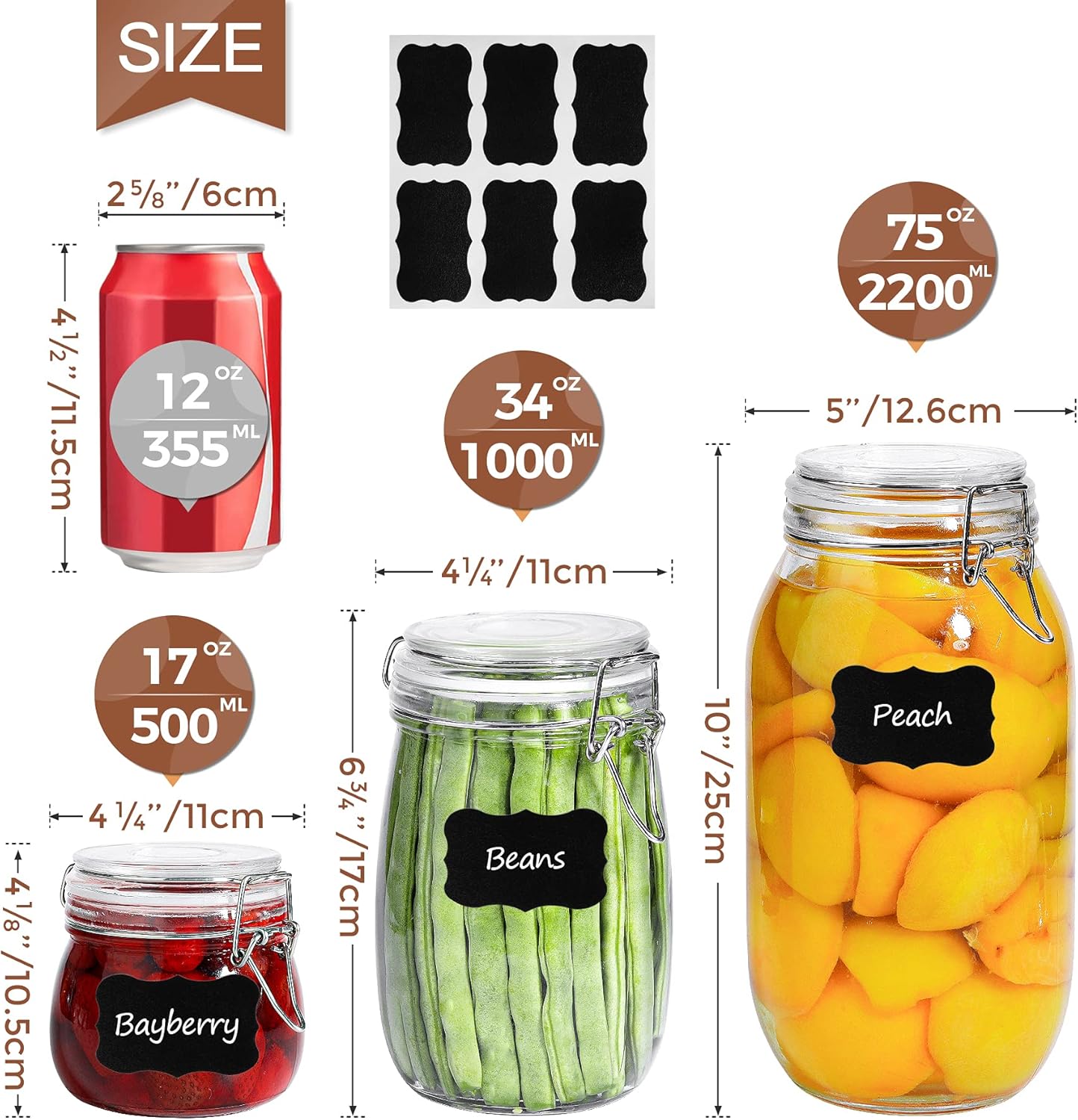ComSaf 6-Pack 17oz Short Glass Jars for Drawers, Small Airtight Food Canisters for Spices, Nuts & Kids Snacks, Pint Sized Canning Jar Set for Jams, Pickles & Pantry Organization - Image 5