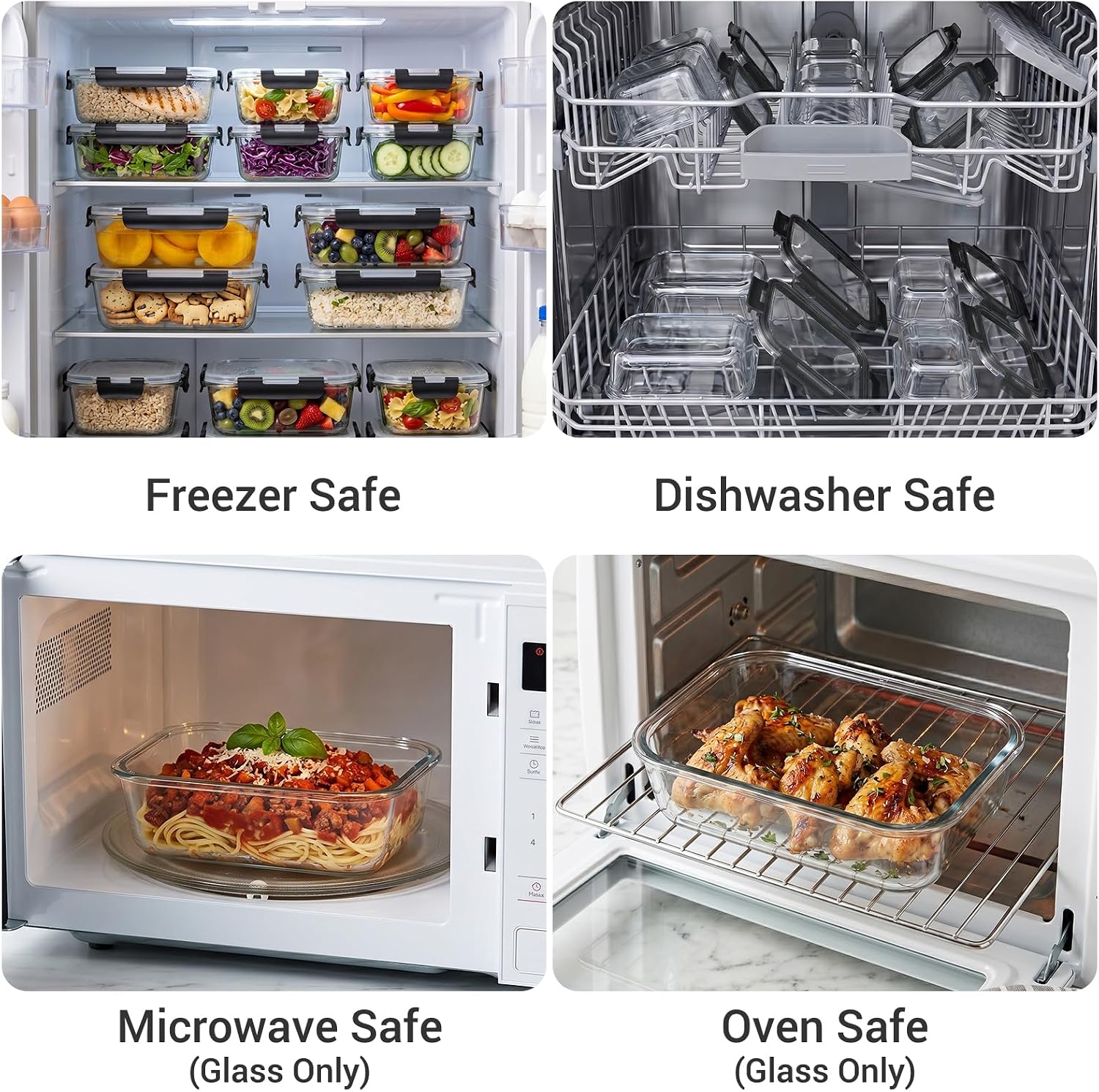Dealusy 10 Sets (20-Piece) 36 oz & 12 oz Glass Food Storage Containers with lids, Airtight Leak-proof Glass Meal Prep Containers with Lids, Microwave Oven Freezer Dishwasher Safe, Black - Image 5