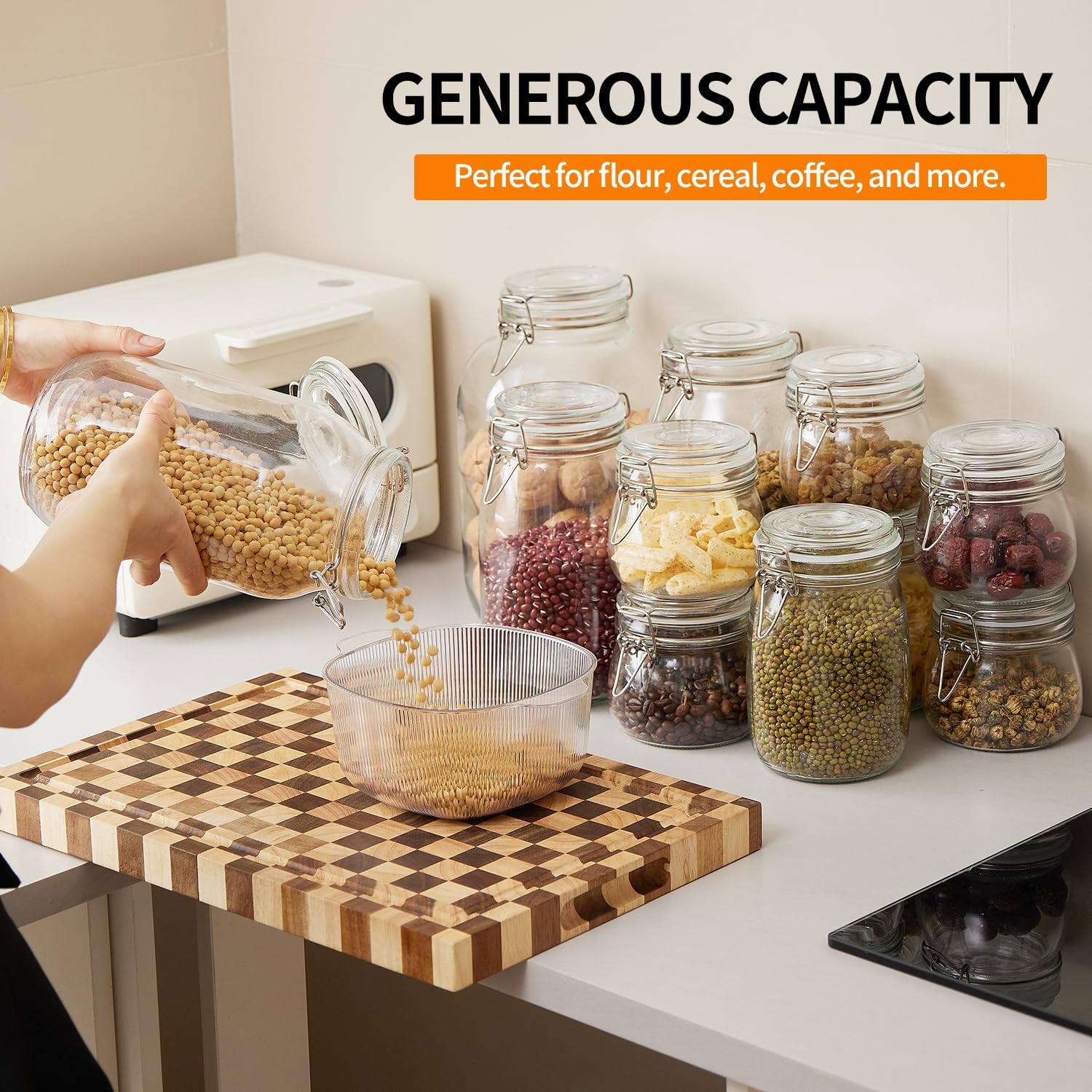 6 Pack 17oz Food Storage Jars with Airtight Lids, Preserving Seal Wire Clip Fastening Glass Containers, Canisters for Kitchen Organization, Flour, Cereal, Pasta, Sugar, Beans, Pickling Jars (17 Oz*6) - Image 2