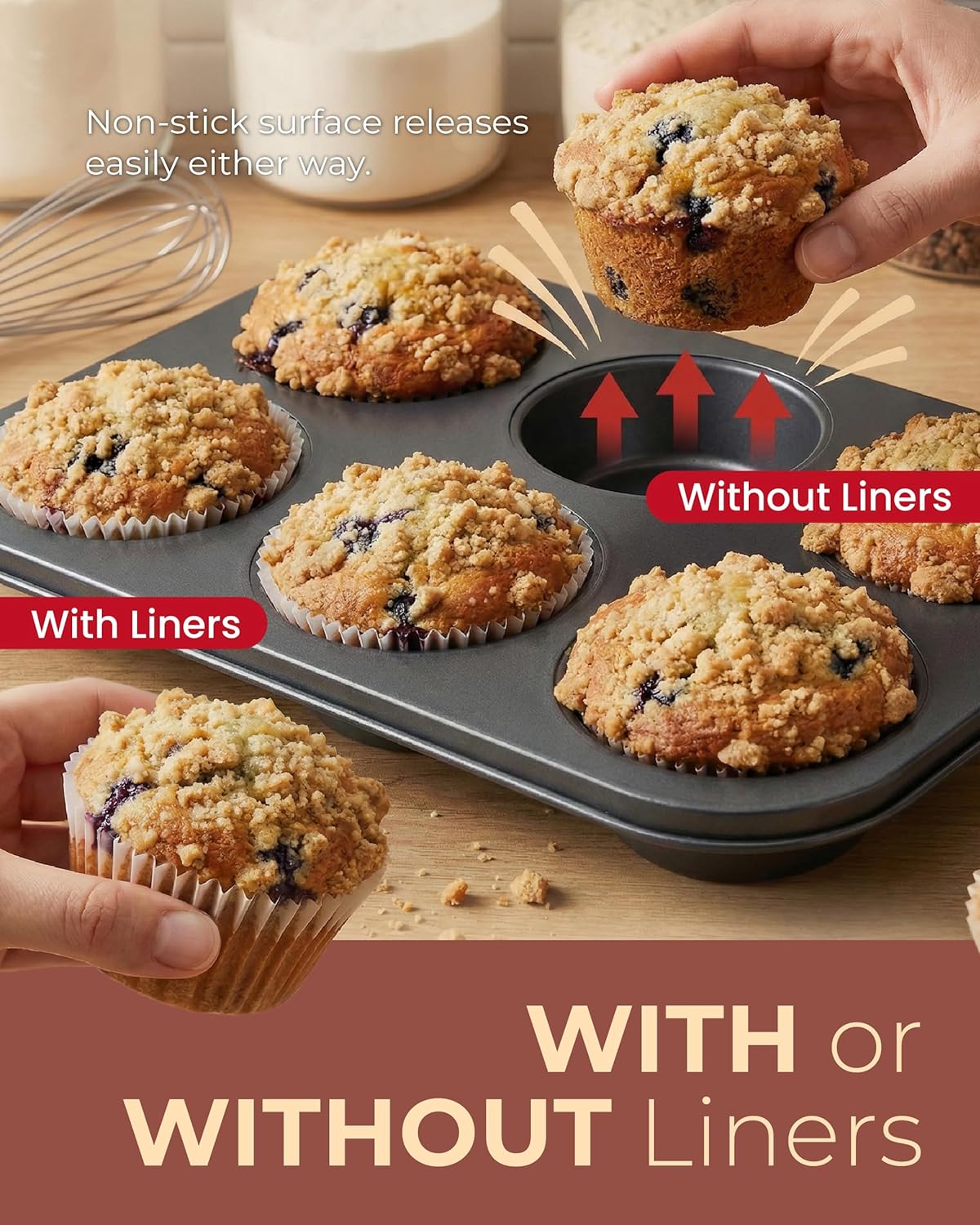 CARTMAN 2-Pack Jumbo Muffin Pan with 150 Cupcake Liners, Nonstick 6-Cup Large Muffin Tin for Baking, Food-Grade Carbon Steel Cupcake Pan for XL Treats & Egg Bites, Perfect for Family Breakfasts - Image 5