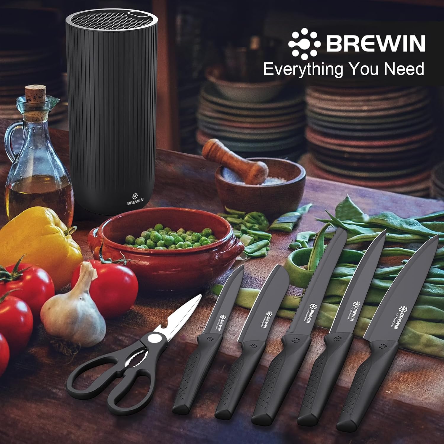 Brewin Knife Set, Kitchen Knife Set, Knives Set for Kitchen, Universal Knife Block, Utility Knife Block Set, New Home Essentials, Apartment Essentials, Dishwasher Safe - Image 2