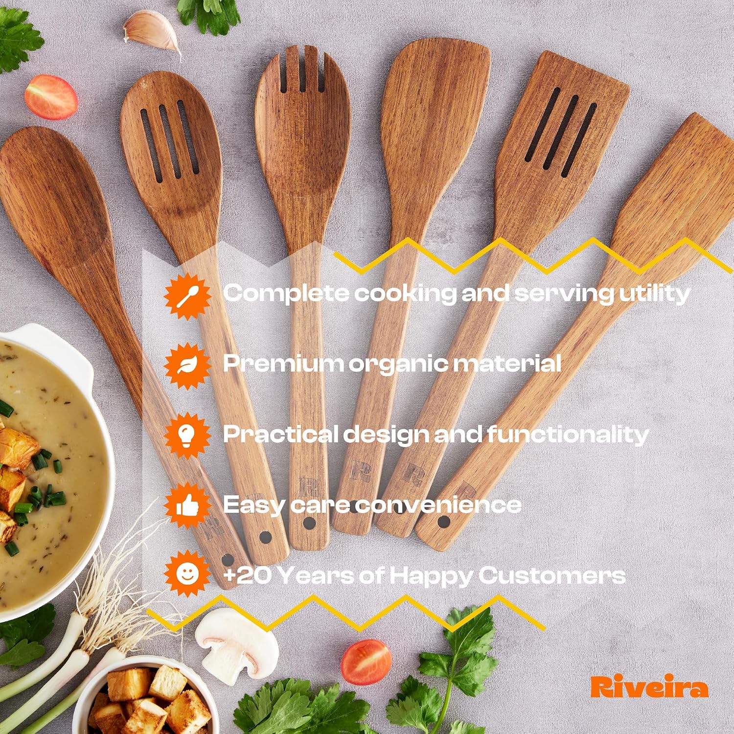 Riveira Teak Wooden Spoons for Cooking Set of 6 – Natural Teak Wooden Cooking Utensils, Wooden Spatula, Wooden Spoon - Premium Quality Utensil Set for Non-Toxic Cooking - Image 7