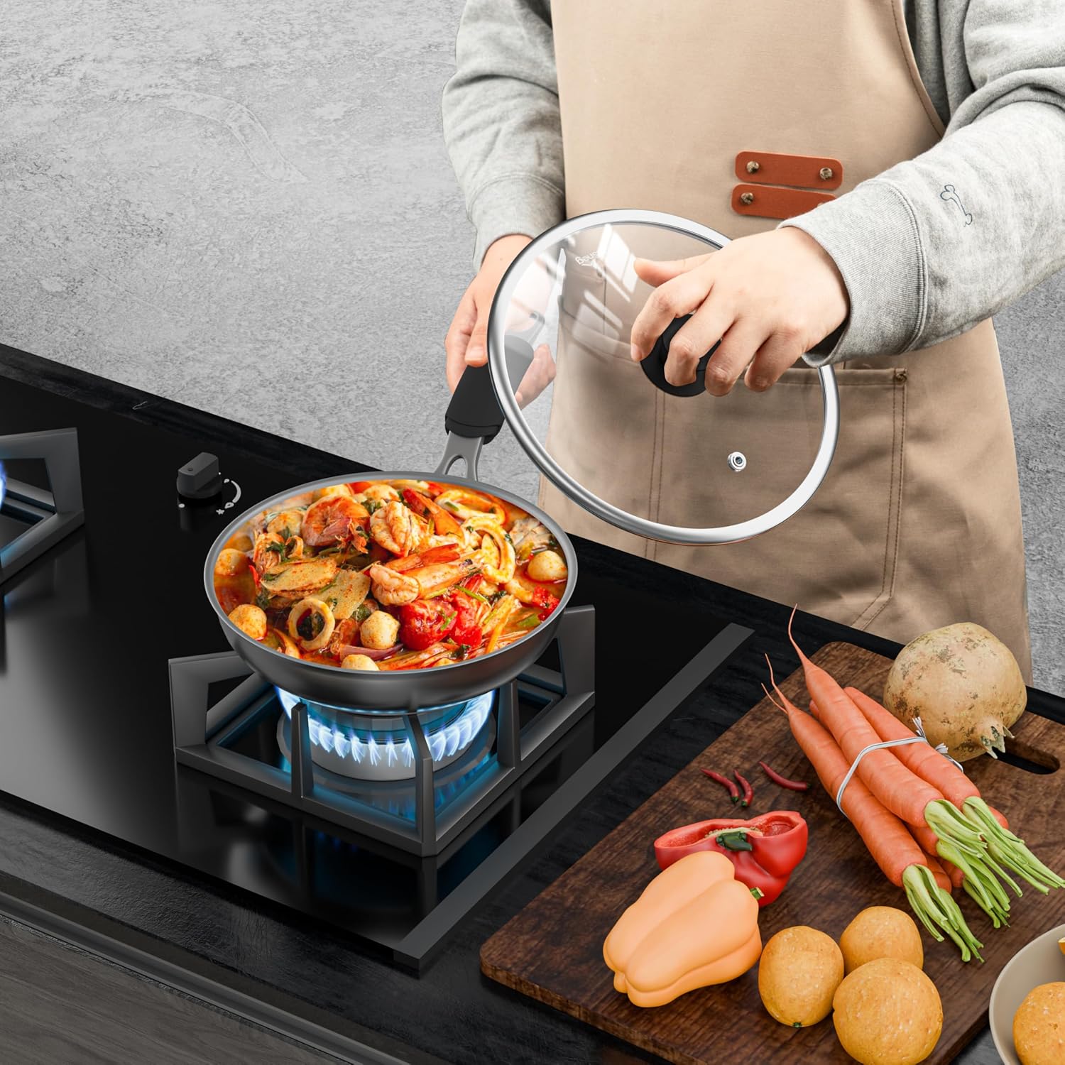 Tempered Glass Lids for Pots and Pans, Cast Iron Skillet Lid 10.5 Inch, Frying Pan Lid, Replacement Pan Cover, Wok, Crock Pot Lid with Wide Stainless Steel Rim, Heat Resistant Cookware Pan Lids - Image 7