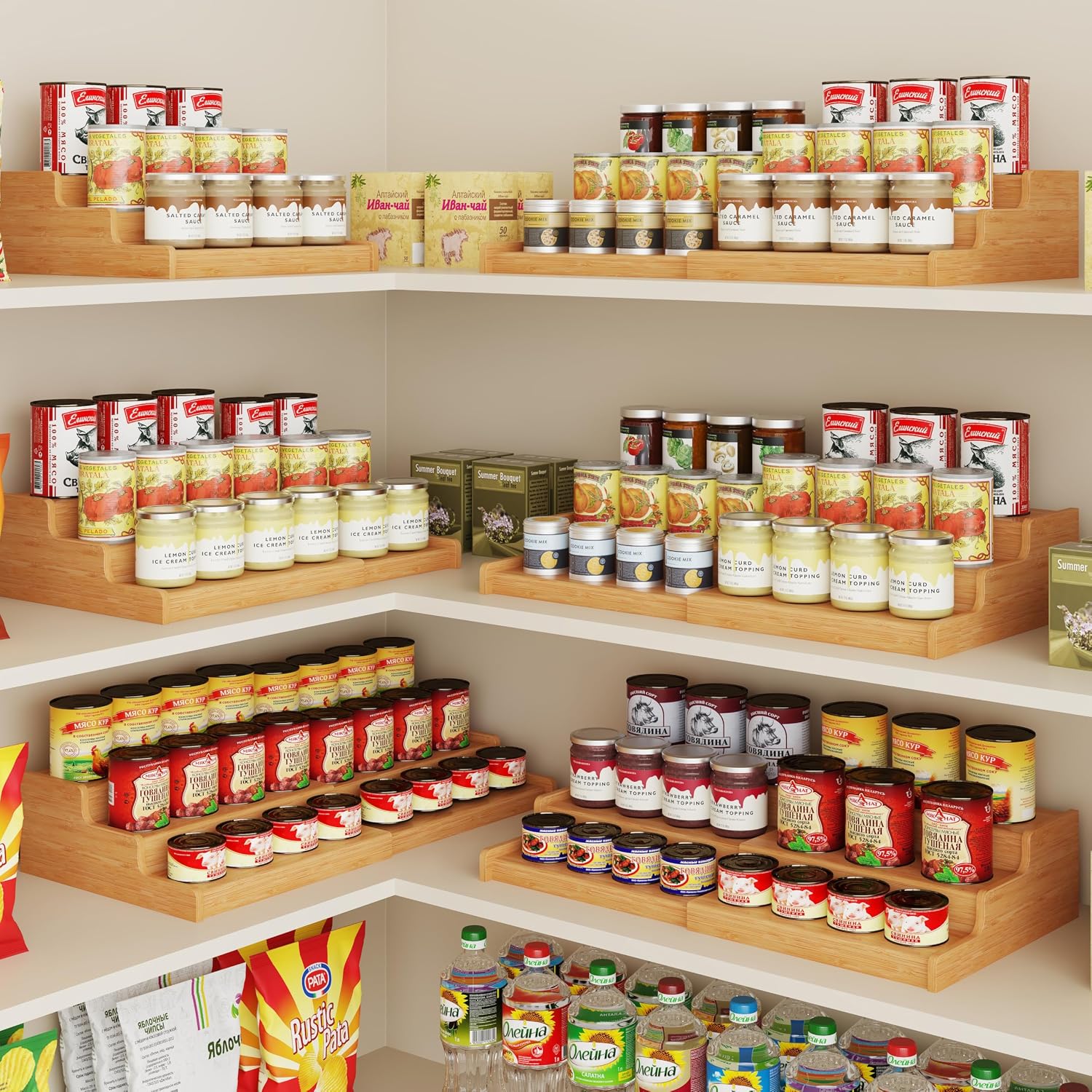 Expandable Bamboo Can Rack Organizer for Pantry, 3-Tier Adjustable Can Storage Holder, Soda Organizer Holds Up to 24 Cans, Canned goods Storage Display for Pantry, Cabinet, Countertop (patent pending) - Image 7
