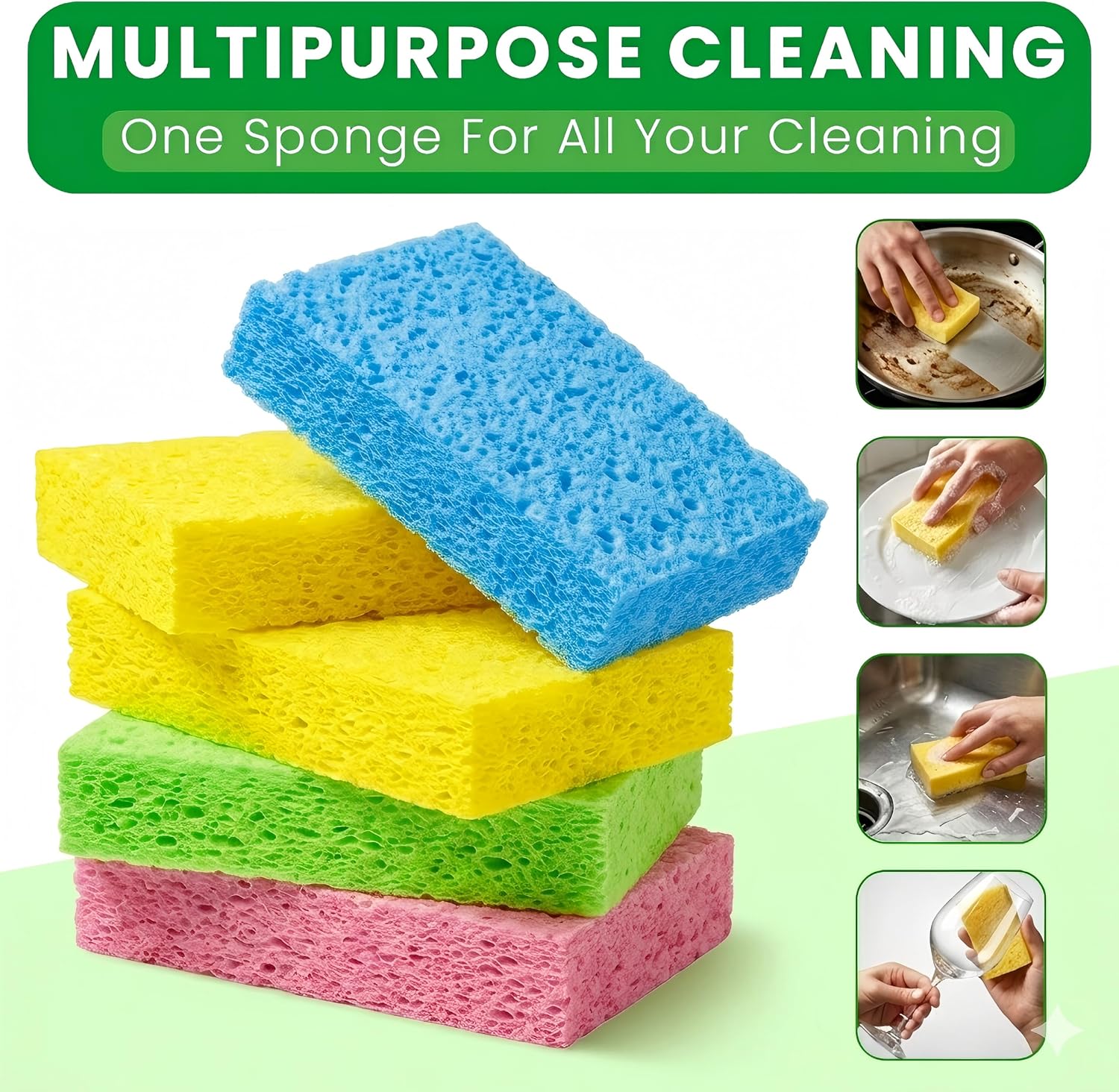 Metflavor Compressed Kitchen Sponges, 12 Count, Thick Non-Scratch Cellulose Dish Sponges, Biodegradable & Compostable, Pop-up Cleaning Sponge, 5" x 3" x 1" - Image 8