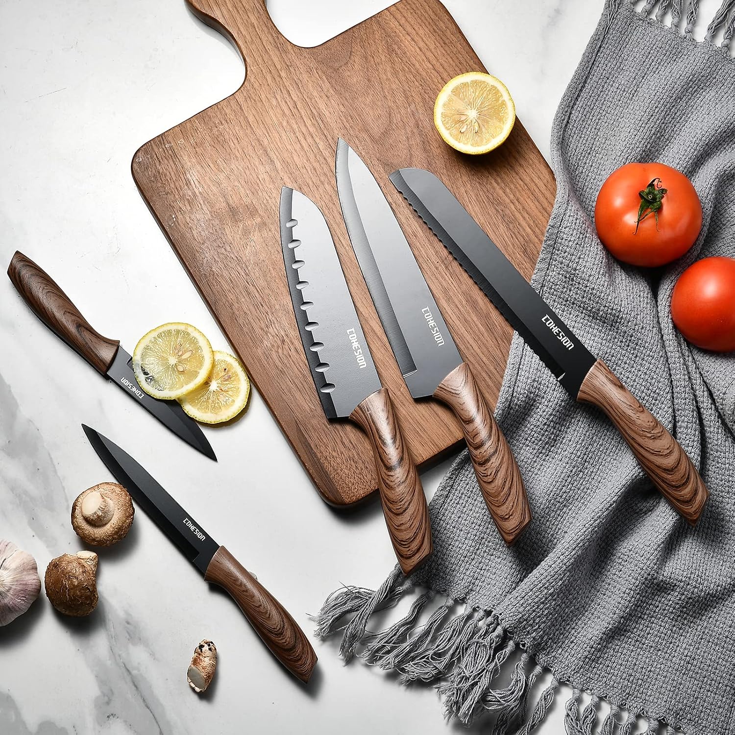 Cohesion 5 PCS Kitchen Knife Set with Magnetic Knife Holder for Wall, Ultra Sharp Chef Boxed Knife Set With Sheathes for Multipurpose Cooking with Ergonomic Handle - Image 8