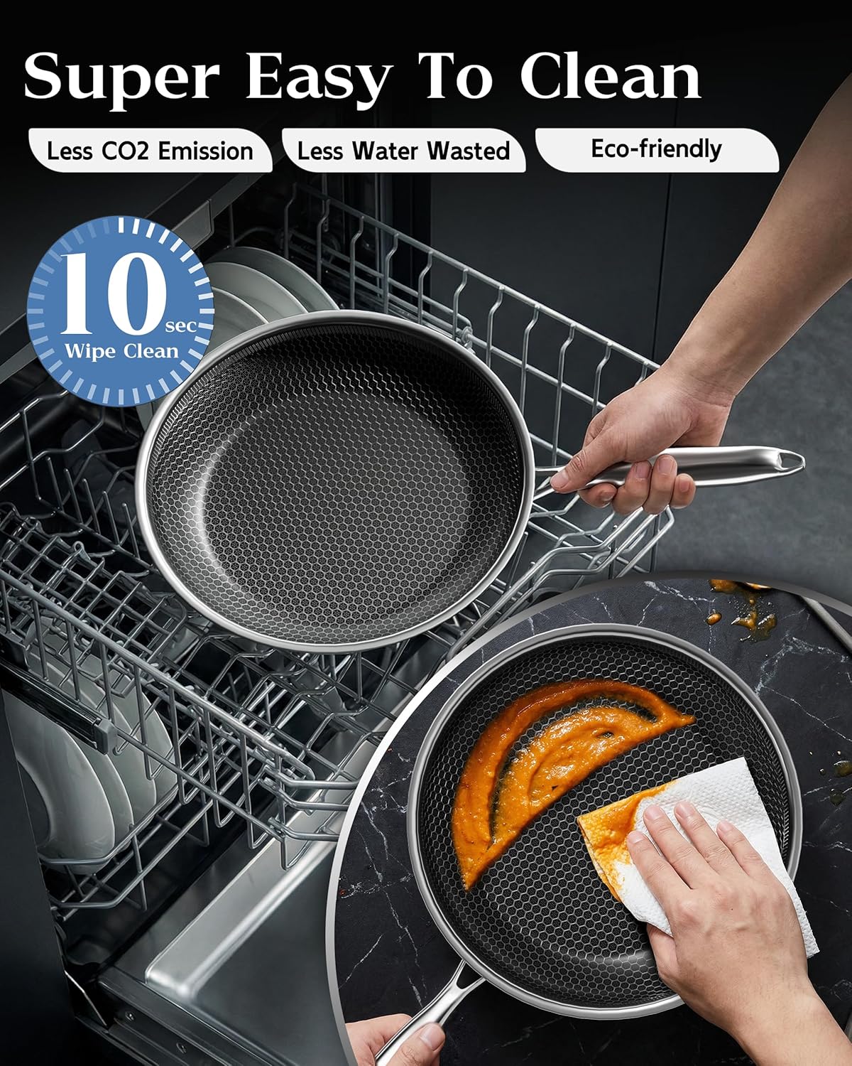 12-Inch Nonstick Frying Pan with Lid, Durable Stainless Steel Skillet, Induction Cooktop Compatible, PFOA-Free Scratch-Proof, Dishwasher & Oven Safe, Stay-Cool Handle, Silver Kitchen Cookware - Image 7