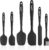 NileHome Silicone Spatula Set, 6 Pieces Food Grade Kitchen Utensils with Silicone Brush Heat Resistant Up to 600°F Dishwasher Safe BPA-Free Rubber Spatula for Scraping, Baking, Cooking, Mixing-Black