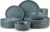 vancasso Plates and Bowls Sets, 18 Pieces Stoneware Dinnerware Set for 6, Ceramic Dish Set for Kitchen, Microwave and Dishwasher Safe, Smoky Teal, Series ZERMATT