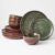 Pokini Stoneware Dinnerware Sets Service for 4, 12 pcs Reactive Glaze Plates and Bowls Sets, Handmade Ceramic Dish Set, Highly Chip and Crack Resistant Modern Plate Set, Brown Green